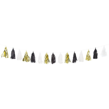 Tassel Slinger Goud Zwart Wit 2,7m van Unique koop je bij Partywinkel