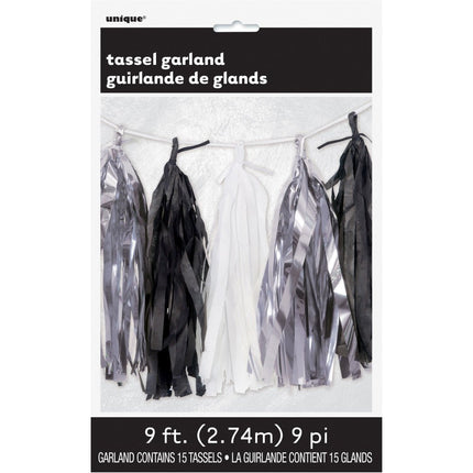 Tassel Slinger Zwart Wit Zilver 2,7m van Unique koop je bij Partywinkel