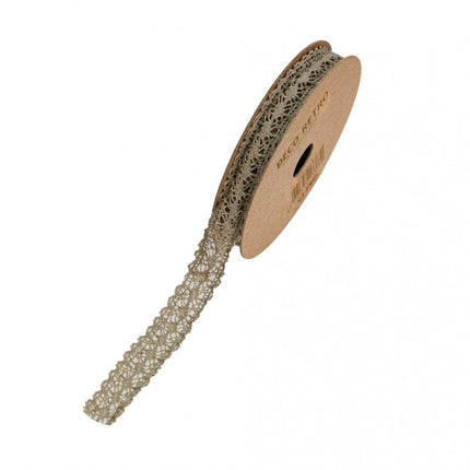 TAUPE BAWEŁNIANA KORONKOWA WSTĄŻKA 1 CM X 2 M