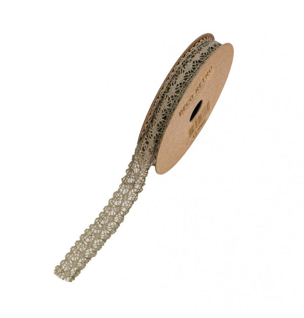 TAUPE BAWEŁNIANA KORONKOWA WSTĄŻKA 1 CM X 2 M