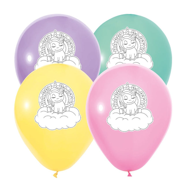 Unicorn Ballonnen Happy Birthday 30cm 8st van WeFiesta koop je bij Partywinkel