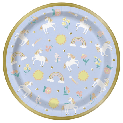 Unicorn Borden Rond Lila 23cm 8st - Partywinkel - 11179807550