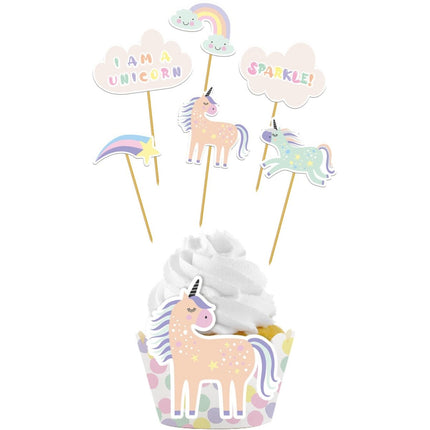 Unicorn Cupcake Toppers Rainbows 12 delig van Folat koop je bij Partywinkel