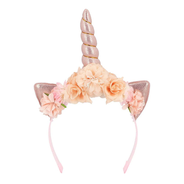 Unicorn Haarband Roze Met Bloemen - Partywinkel - 8712026500335