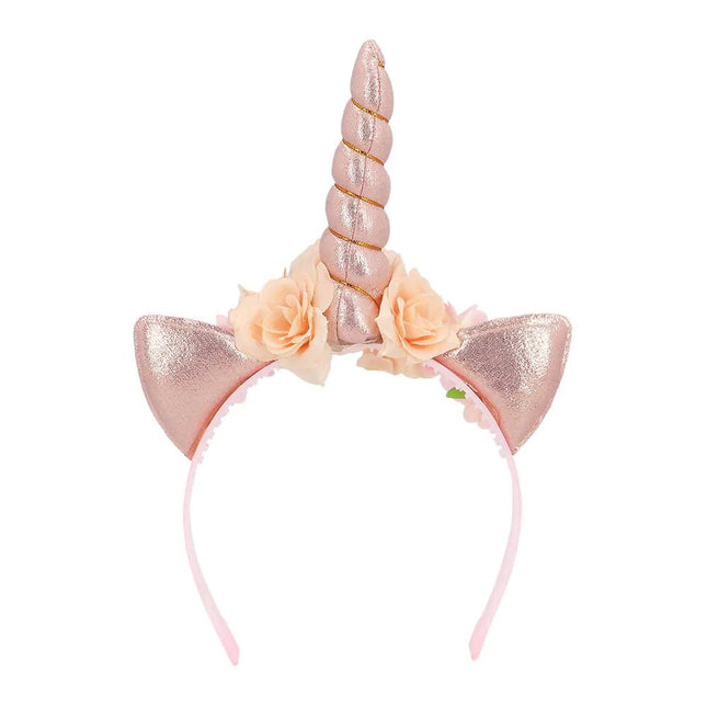Unicorn Haarband Roze Met Bloemen - Partywinkel - 8712026500335