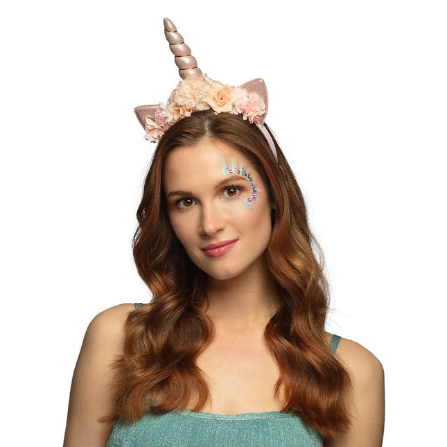 Unicorn Haarband Roze Met Bloemen - Partywinkel - 8712026500335