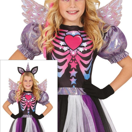 Unicorn Jurk Zwart Paars Meisje Skelet van Fiestas Guirca koop je bij Partywinkel