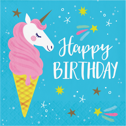 Unicorn Servetten Happy Birthday 33cm 16st van Creative Converting koop je bij Partywinkel