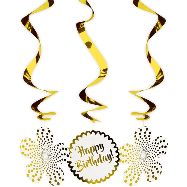 Verjaardag Hangdecoratie Happy Birthday Goud 3st van Folat koop je bij Partywinkel