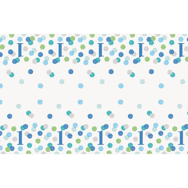 Verjaardag Tafelkleed 1 Jaar Blauw Stippen 2,13m van Unique koop je bij Partywinkel