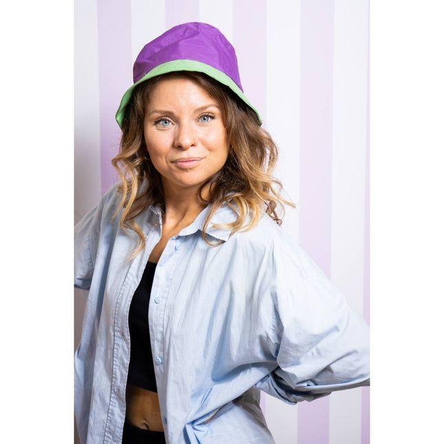 Vissershoed Colorblock Paars/Groen van Folat koop je bij Partywinkel