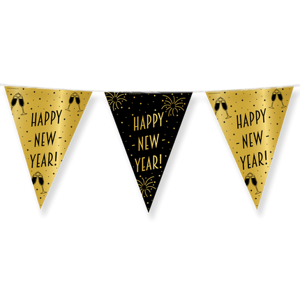 Vlaggenlijn Happy New Year Goud Zwart 10m van Paper Dreams koop je bij Partywinkel