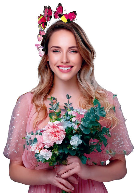 Vlinder Haarband Zwart Roze van Fiestas Guirca koop je bij Partywinkel