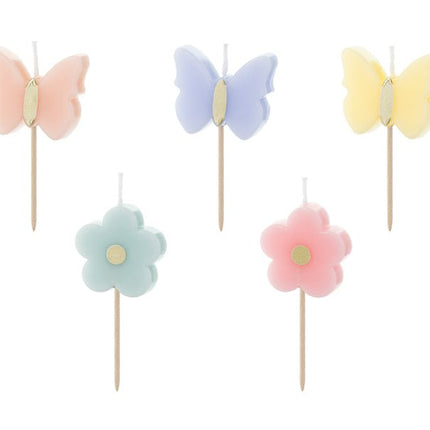 Vlinder Kaarsen 3,5cm 5st - Partywinkel - 5904555032170