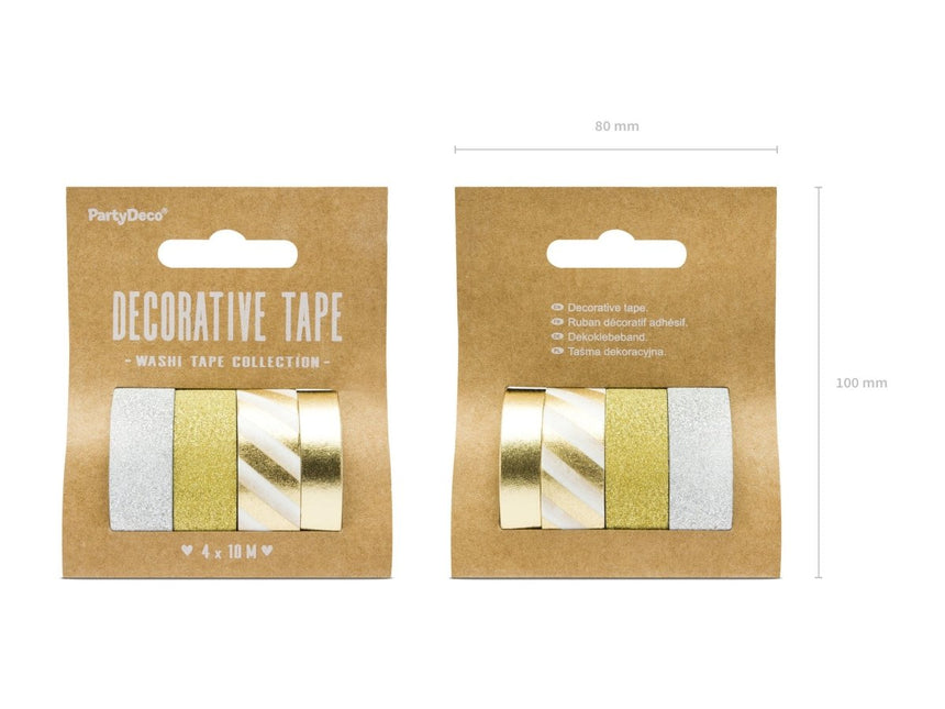 Washi Tape Goud Wit 10m 4st van Partydeco koop je bij Partywinkel