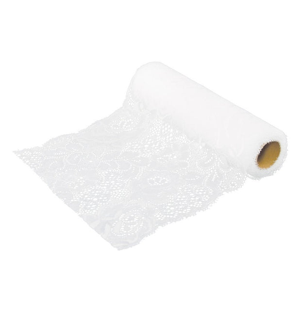BIAŁA BAWEŁNIANA WSTĄŻKA KORONKOWA 18 CM X 3 M