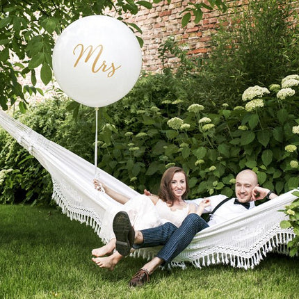 Witte Ballon Mrs Goud 1m van Partydeco koop je bij Partywinkel