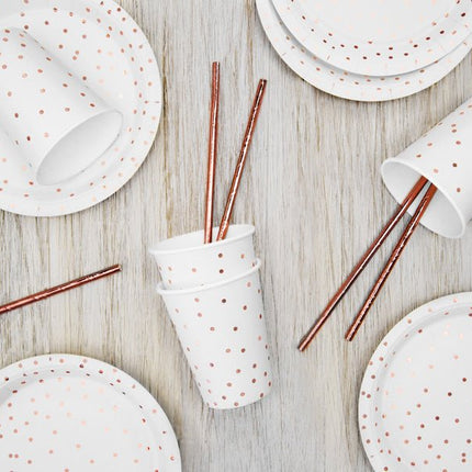 Witte Borden Rose Gouden Stippen 18cm 6st van Partydeco koop je bij Partywinkel