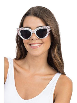 Witte Cat-Eye Bril Met Roze Strass 15cm van CHAKS koop je bij Partywinkel