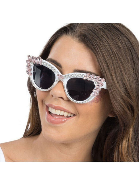 Witte Cat-Eye Bril Met Roze Strass 15cm van CHAKS koop je bij Partywinkel