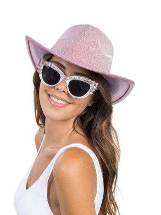 Witte Cat-Eye Bril Met Roze Strass 15cm van CHAKS koop je bij Partywinkel