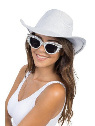 Witte Cat-Eye Bril Met Strass 15cm van CHAKS koop je bij Partywinkel