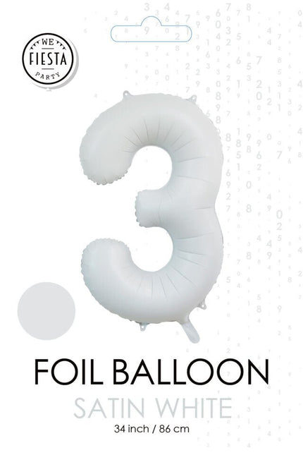 Witte Cijfer Ballon 3 Jaar Glans 86cm van WeFiesta koop je bij Partywinkel