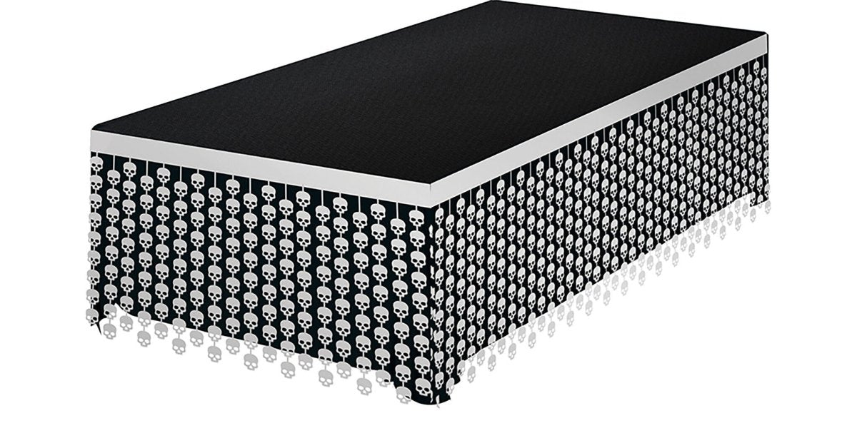 Witte Halloween Tafelrok Doodshoofden 4m van Fiestas Guirca koop je bij Partywinkel