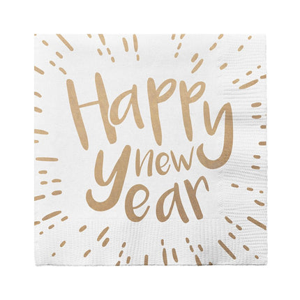 Witte Happy New Year Servetten 33cm 20st van Boland koop je bij Partywinkel