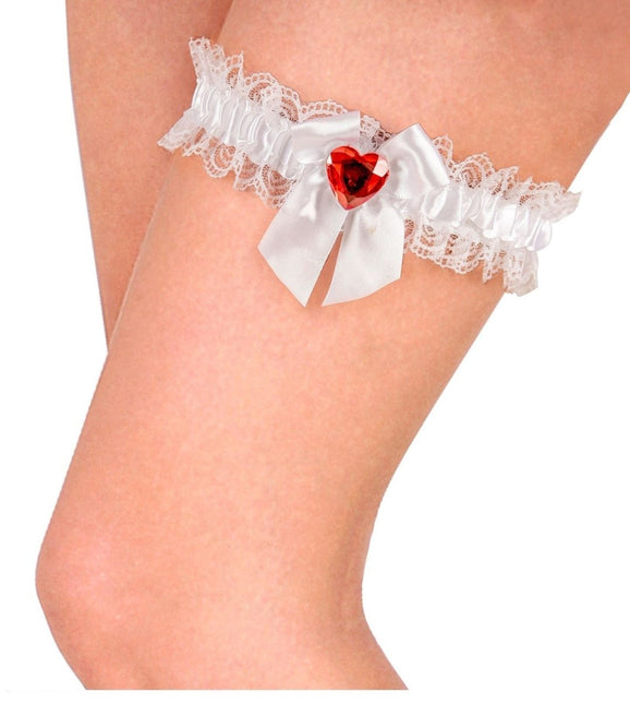 Witte Kousenband Met Rood Diamanten Hartje van Widmann koop je bij Partywinkel