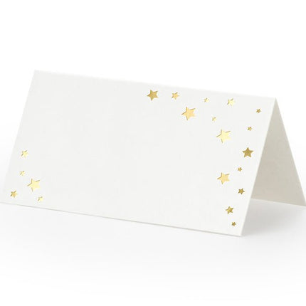 Witte Naamkaartjes Gouden Sterren 9,5cm 10st van Partydeco koop je bij Partywinkel