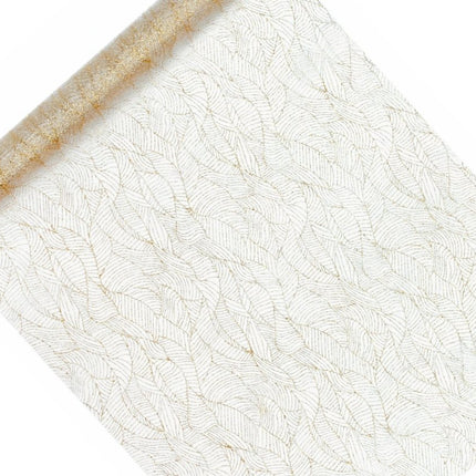 Witte Organza Stof Gouden Bladeren 48cm 9m van Partydeco koop je bij Partywinkel