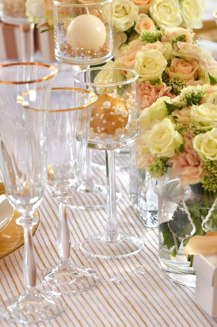 Witte Organza Stof Gouden Strepen 48cm 9m van Partydeco koop je bij Partywinkel
