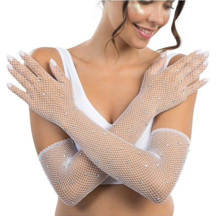 Witte Visnet Handschoenen met Strass 45cm van CHAKS koop je bij Partywinkel