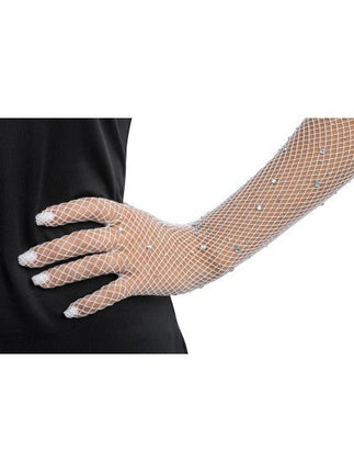 Witte Visnet Handschoenen met Strass 45cm van CHAKS koop je bij Partywinkel