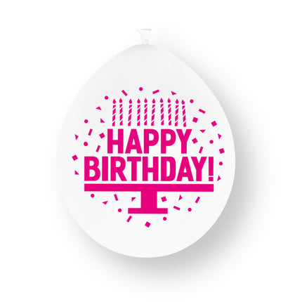 Różowe balony lateksowe "Happy Birthday", 23 cm, 10 sztuk