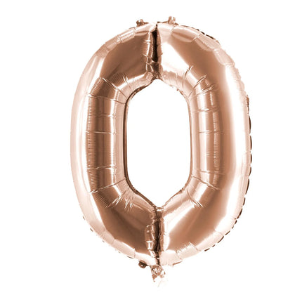 0 – balon z cyfrą „0” w kolorze różowego złota, pusty, 85 cm
