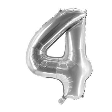 4 lata – balon z cyfrą, srebrny, pusty, 1 m