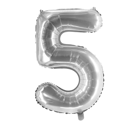 5 lat – balon z cyfrą, srebrny, pusty, 1 m