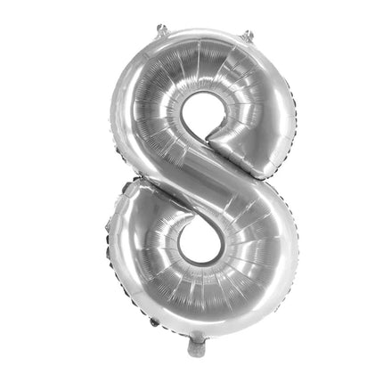 8 lat – balon z cyfrą, srebrny, pusty, 1 m