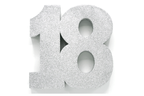 Zilver Tafeldecoratie Cijfer 18 Glitter 20,5cm van WeFiesta koop je bij Partywinkel