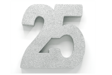 Zilver Tafeldecoratie Cijfer 25 Glitter 20,5cm van WeFiesta koop je bij Partywinkel