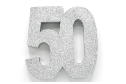 Zilver Tafeldecoratie Cijfer 50 Glitter 20,5cm van WeFiesta koop je bij Partywinkel