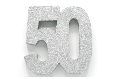 Zilver Tafeldecoratie Cijfer 50 Glitter 20,5cm van WeFiesta koop je bij Partywinkel