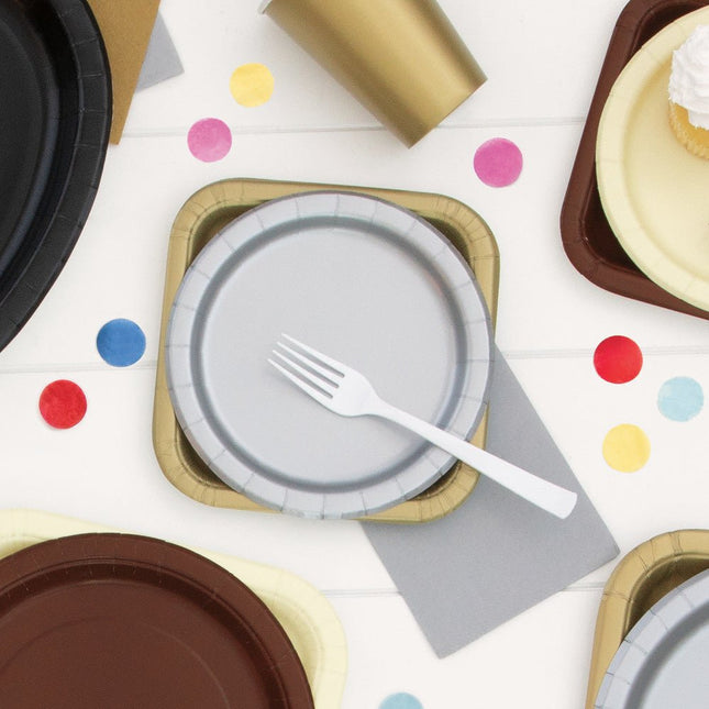 Zilveren Borden Rond 23cm 16st van Unique koop je bij Partywinkel