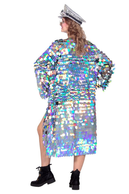 Zilveren Jas Dames Lang Pailletten van Wilbers & Wilbers koop je bij Partywinkel