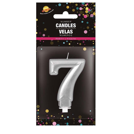 Zilveren Kaars 7 Jaar Metallic 8cm van Fiestas Guirca koop je bij Partywinkel