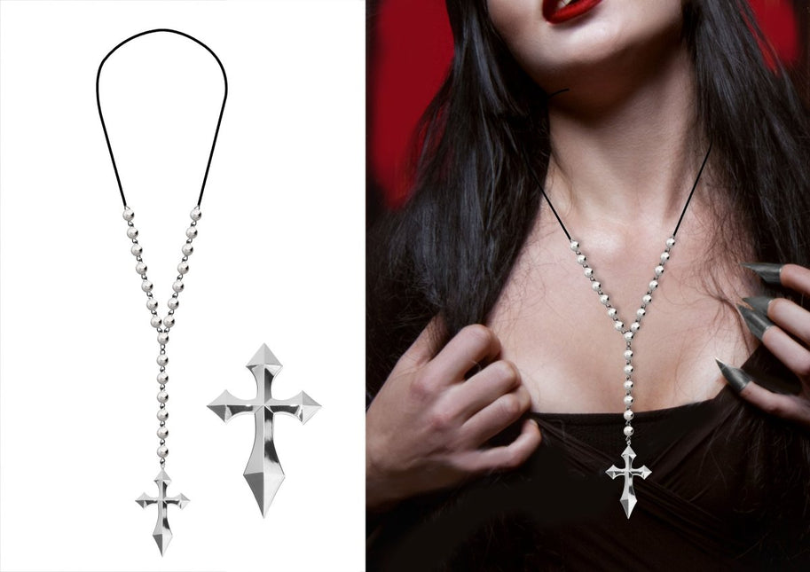 Zilveren Ketting Kruis Met Zilveren Parels van Fiestas Guirca koop je bij Partywinkel