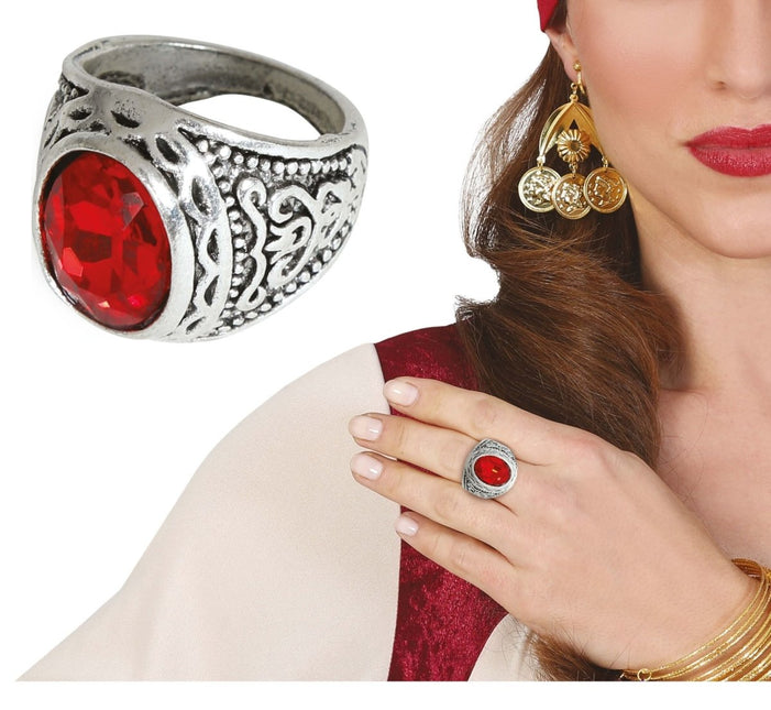 Zilveren Ring Met Rode Robijn - Partywinkel - 8434077268162