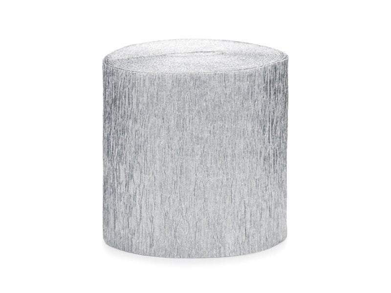 Zilveren Slingers Crepe Rol 5cm 10m 4st van Partydeco koop je bij Partywinkel